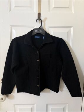 Karen Scott Black Button-Front Pure Wool Jacket
